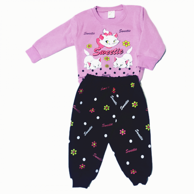 Sweetie Kedi baskılı sweatshirt takım 6 Ay - 3 Yaş Lila