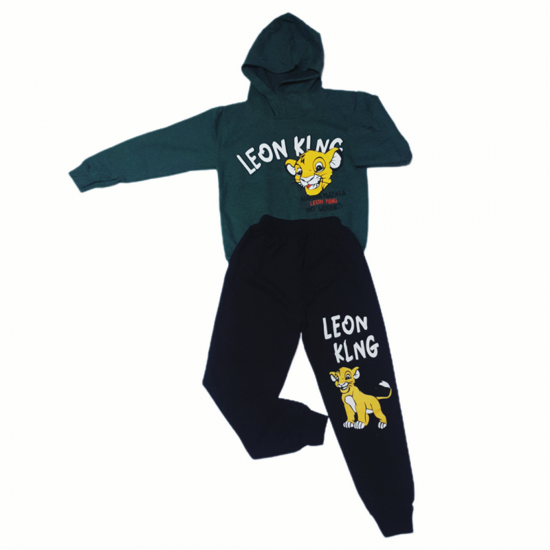 Aslan baskılı sweatshirt takım 6-10 Yaş K. Yeşil
