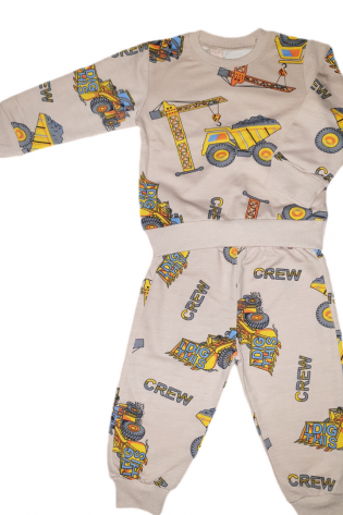 Vinç ve Kamyon baskılı pijama takım 1-5 Yaş Vizon