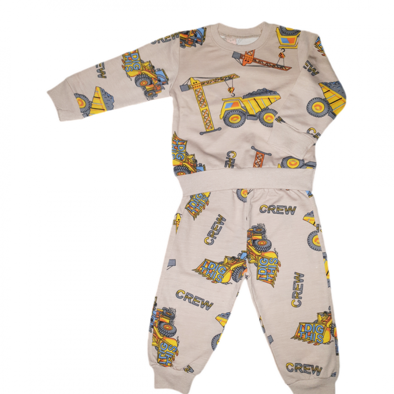 Vinç ve Kamyon baskılı pijama takım 1-5 Yaş Vizon