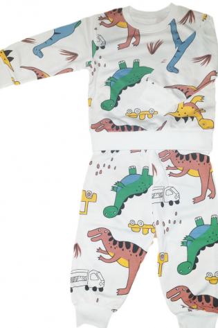 Dinozor baskılı pijama takım 1-5 Yaş Ekru