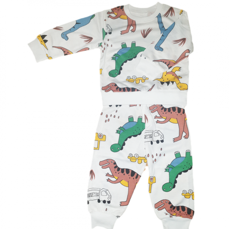 Dinozor baskılı pijama takım 1-5 Yaş Ekru