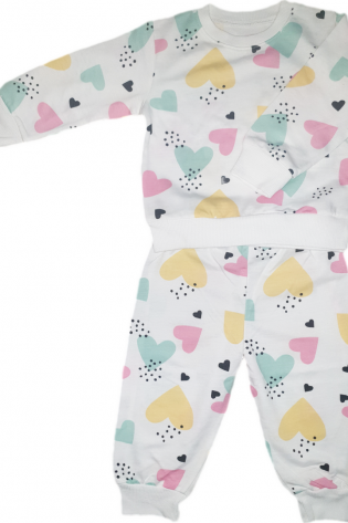 Kalp baskılı pijama takım 1-5 Yaş Ekru