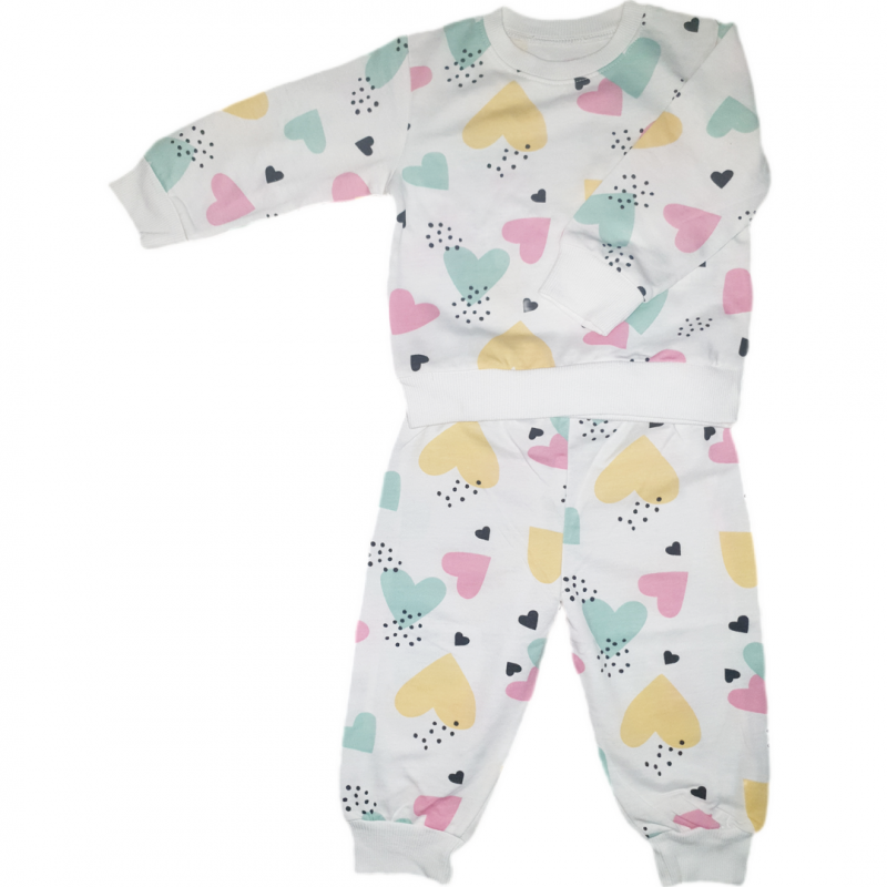 Kalp baskılı pijama takım 1-5 Yaş Ekru